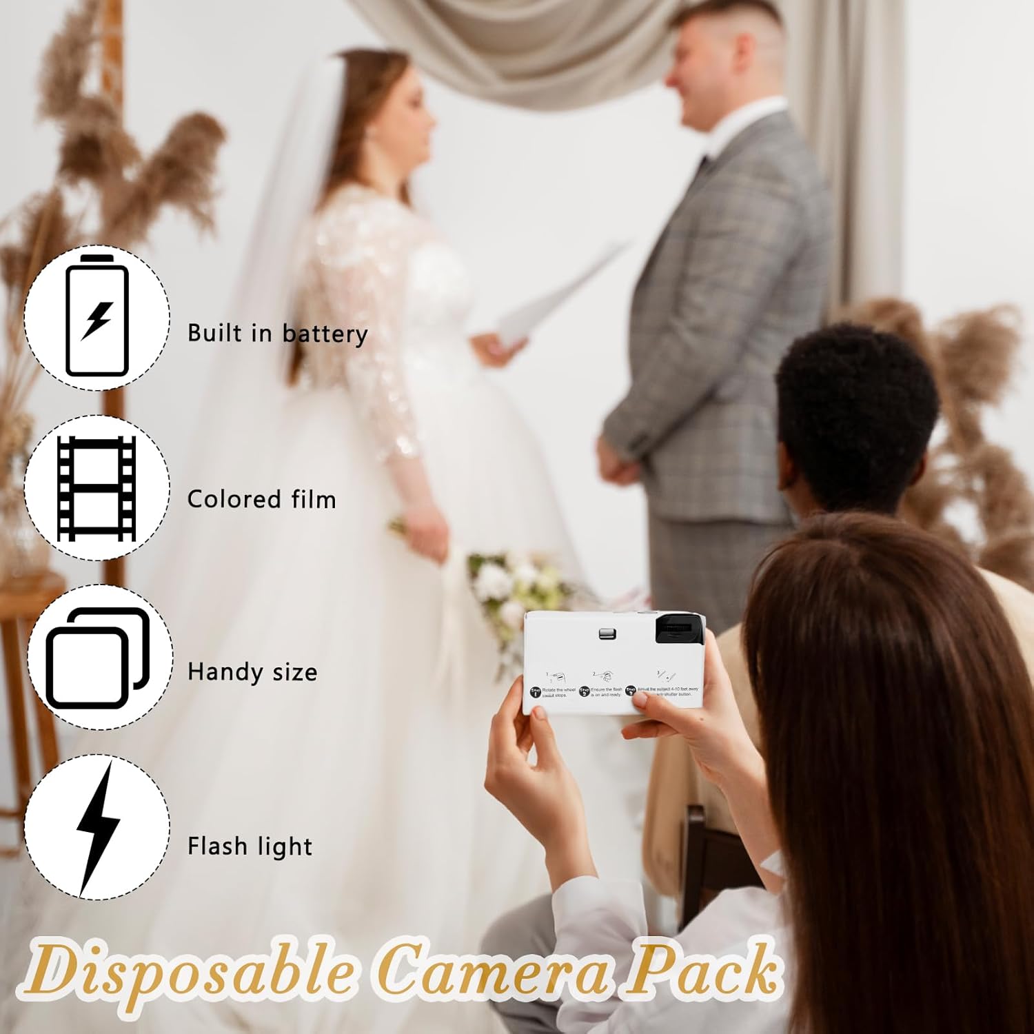 6 Pack Disposable Cameras for Wedding Bulk, 35mm White Single-Use Film Cameras with Flash, One Time Cameras for Birthday Party Baby Shower Gathering Wedding Travel, lSO 400 Film,17 Exposures