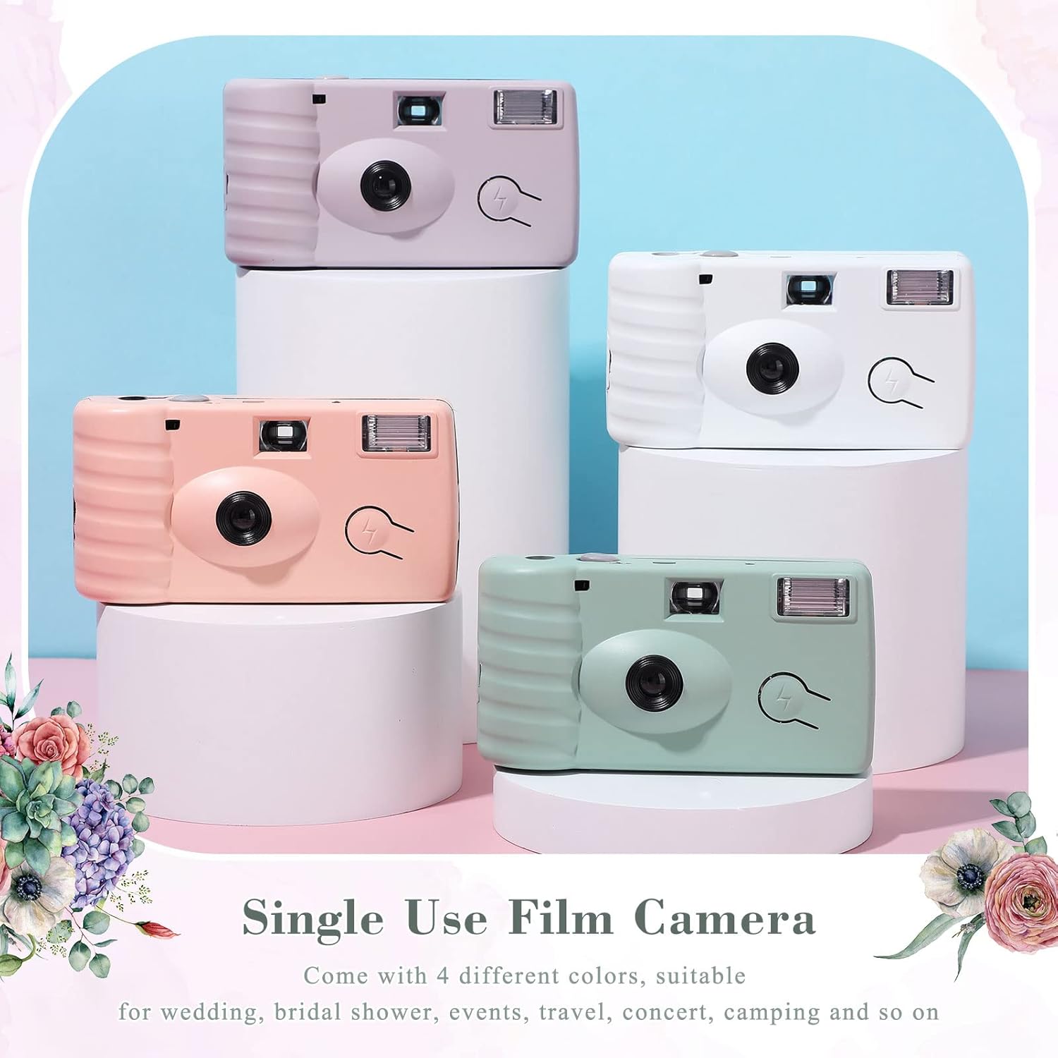 LEIFIDE 8 Pcs Disposable Camera Bulk for Wedding Single Use One Time 35mm Camera with Flash Color Film for Photography Anniversary Travel Camp Party Supplies(Cute Color)