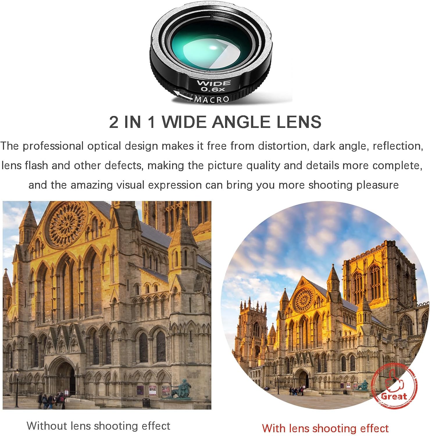 Phone Camera Lens Kit Upgraded Version Telephoto 28X Wide Angle 0.6X Macro 20X Fisheye 198° for Most Smartphones (Black)