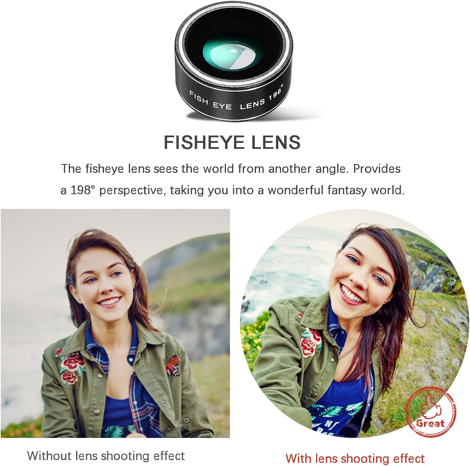 Phone Camera Lens Kit Upgraded Version Telephoto 28X Wide Angle 0.6X Macro 20X Fisheye 198° for Most Smartphones (Black)